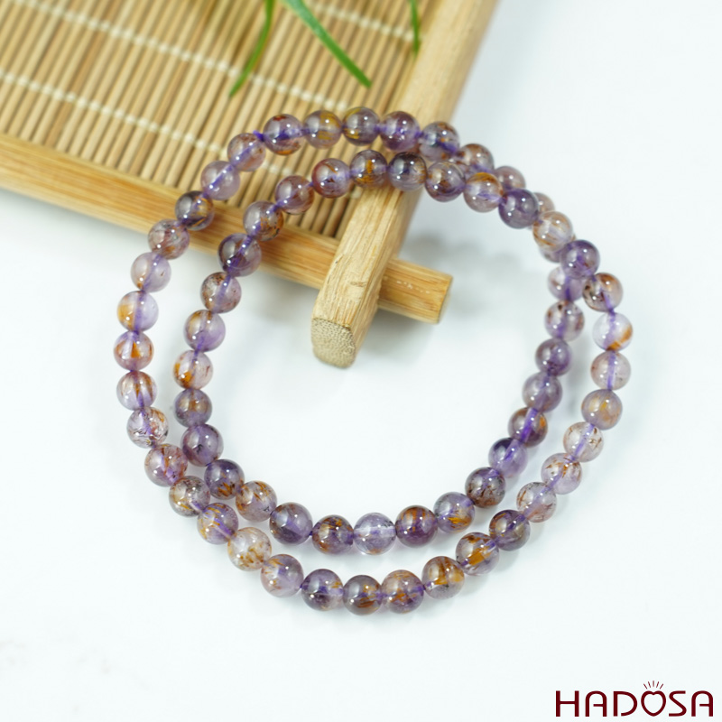 Vòng cuốn tay đá thạch anh tím tóc vàng 5mm