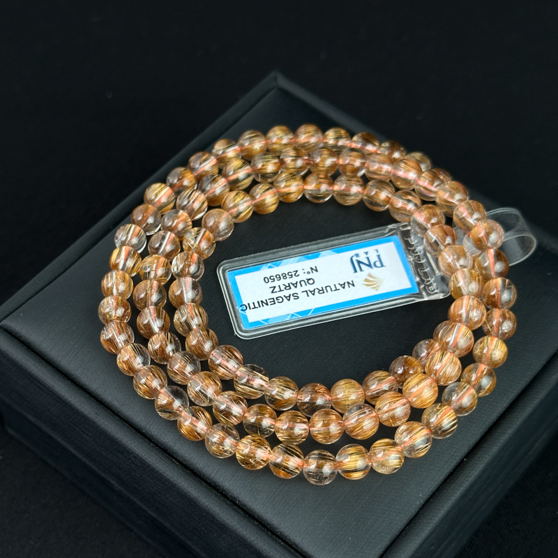 Vòng cuốn Thạch Anh tóc nâu 6mm chuẩn 7A