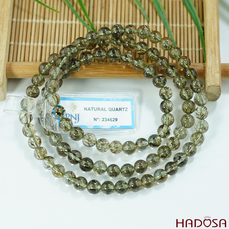 Vòng Chuỗi Cổ Thạch anh Tóc xanh 5mm chuẩn 5A