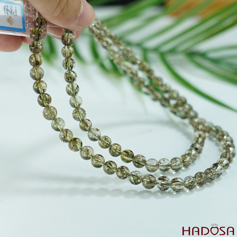 Vòng Chuỗi Cổ Thạch anh Tóc xanh 5mm chuẩn 5A