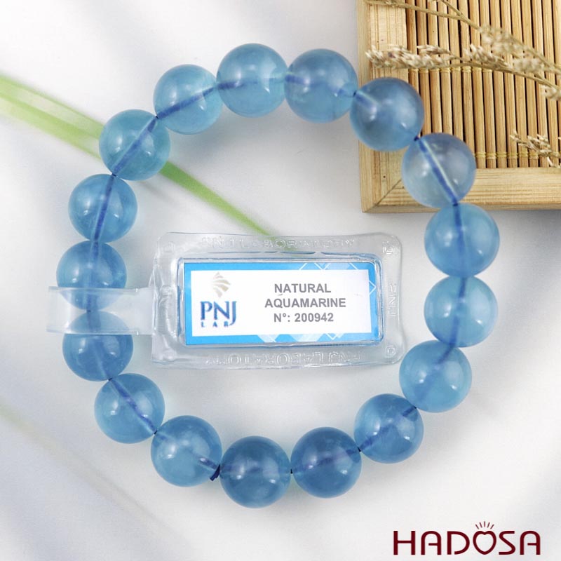 Vòng đá Aquamarine 12mm chuẩn 8A