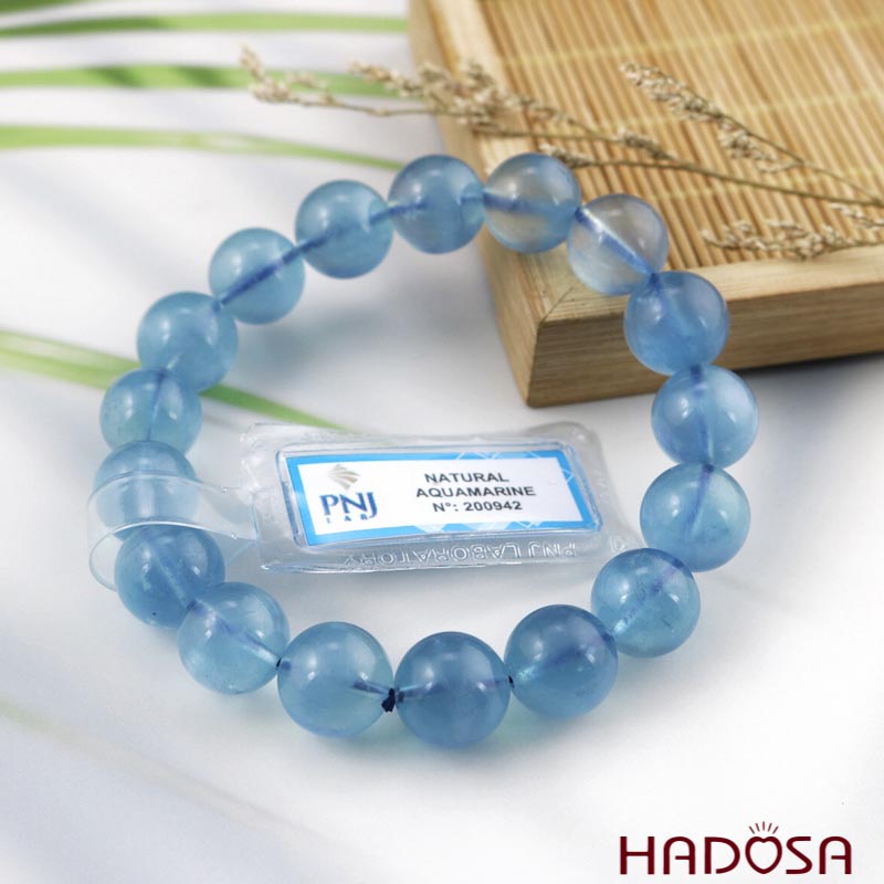 Vòng đá Aquamarine 12mm chuẩn 8A