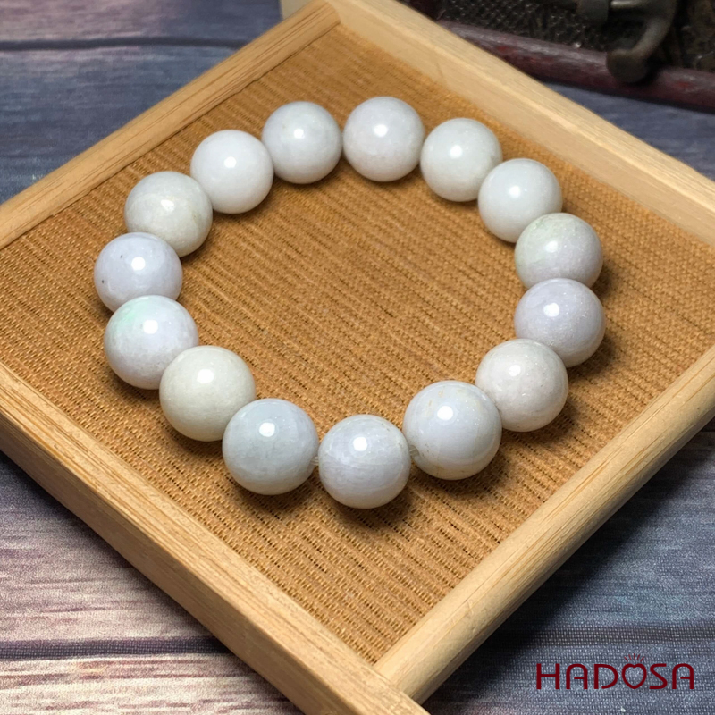 Vòng Đá Cẩm Thạch trắng lục nhạt 13mm