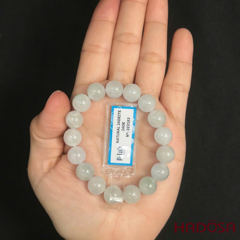 Vòng chuỗi Ngọc Cẩm Thạch trắng phớt xanh lý 10mm | HADOSA
