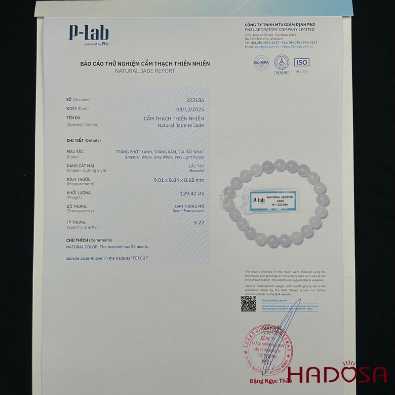 Vòng chuỗi Ngọc Cẩm Thạch trắng phớt xanh lý 9mm | HADOSA