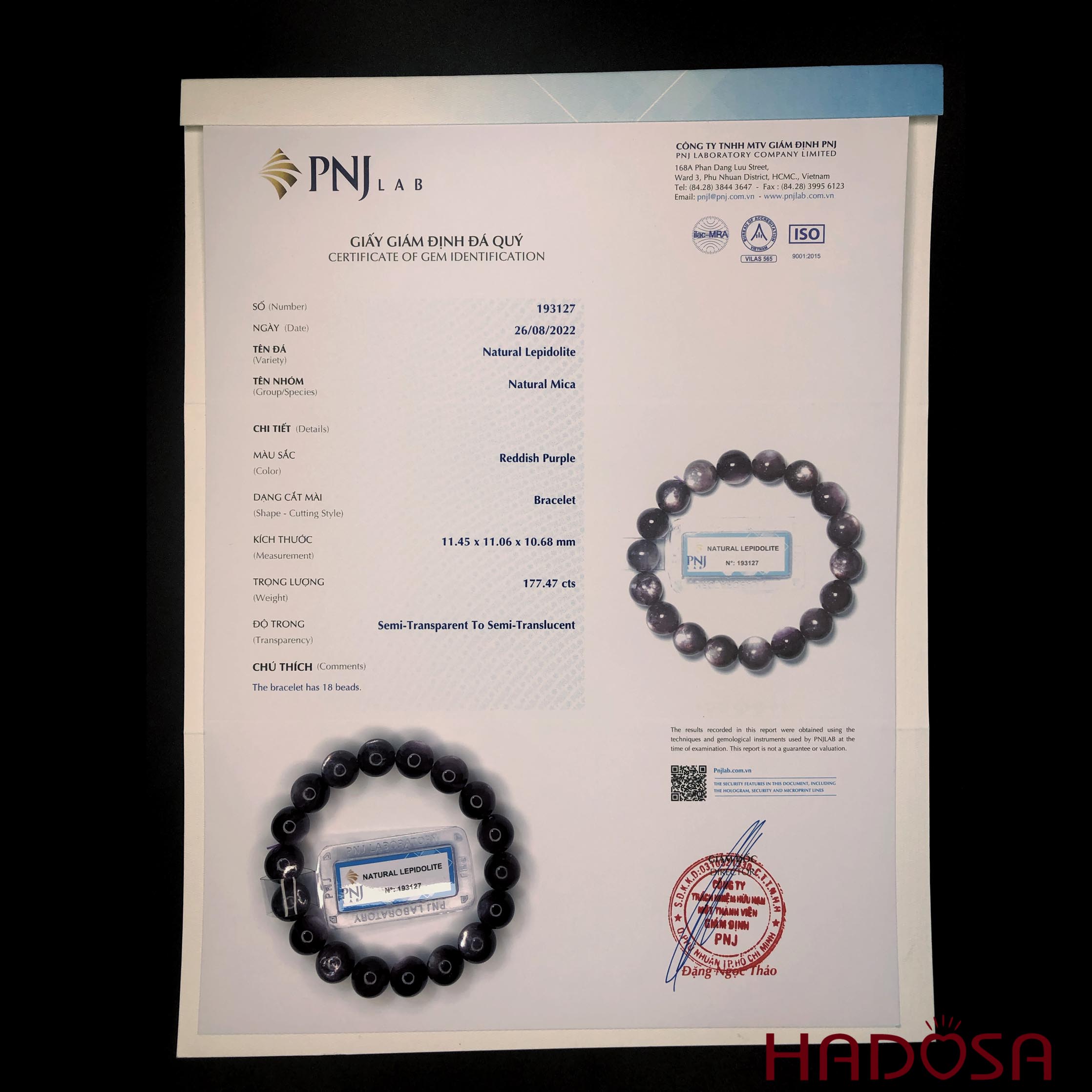 Vòng đá Lepidolite ánh titan 11mm