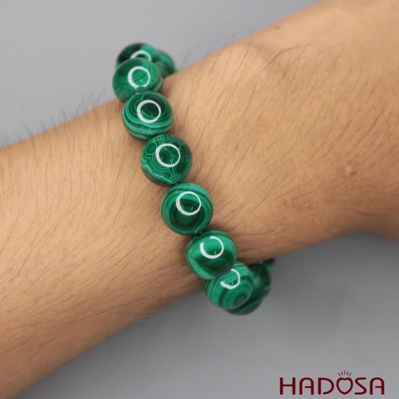 Vòng đá  Malachite Lông Công 12mm chuẩn 5A