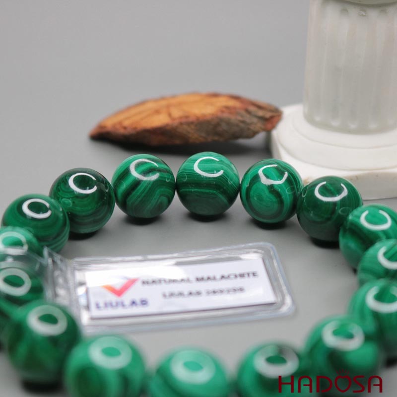 Vòng đá  Malachite Lông Công 12mm chuẩn 5A