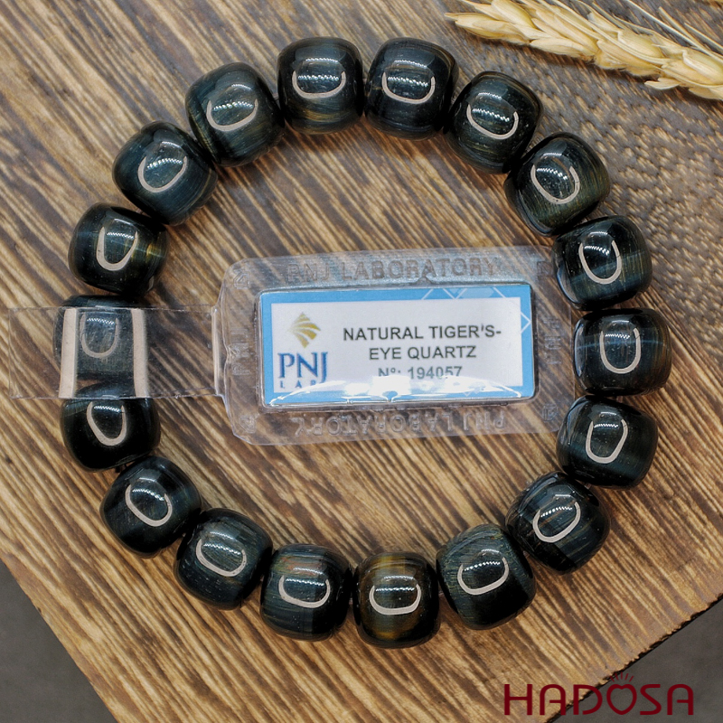 Vòng đá Mắt Chim Ưng hạt trụ 12mm chuẩn 5A