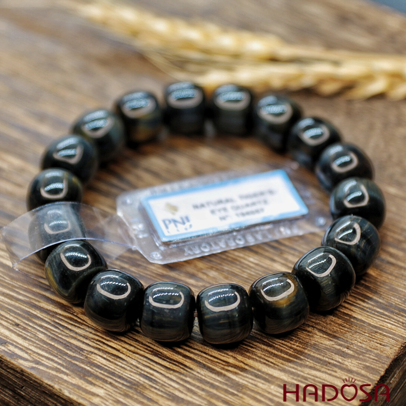 Vòng đá Mắt Chim Ưng hạt trụ 12mm chuẩn 5A