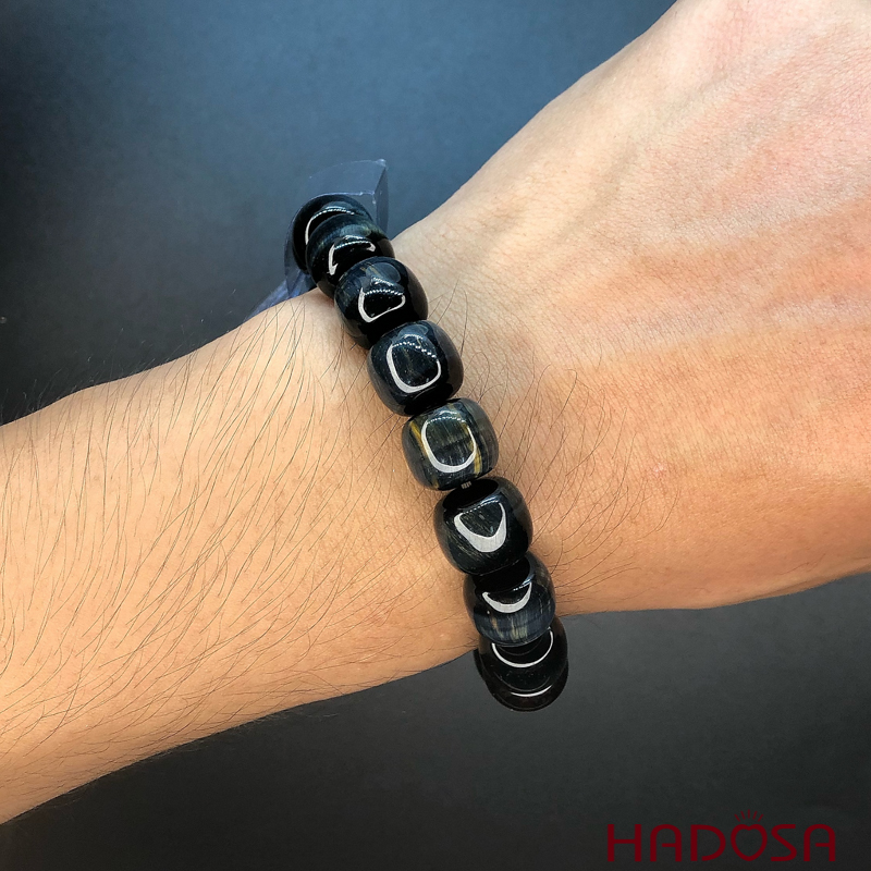 Vòng đá Mắt Chim Ưng hạt trụ 12mm chuẩn 5A