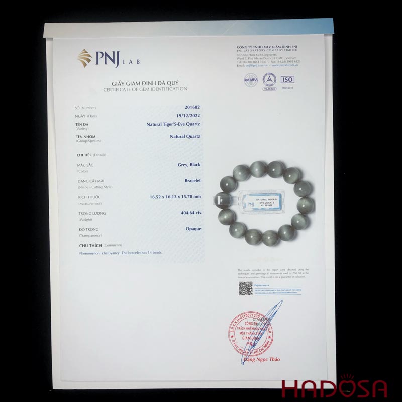 Vòng đá mắt chim Ưng xám 16mm 6A