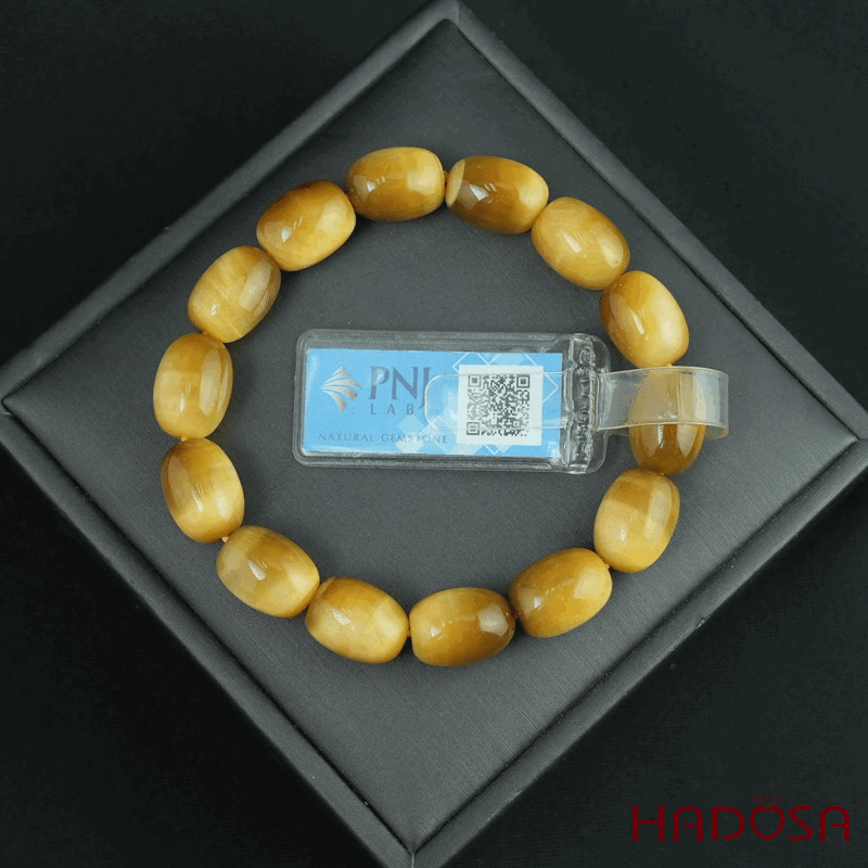 Vòng Thạch anh Mắt Hổ vàng tâm lu thống 10*14mm chuẩn 6A