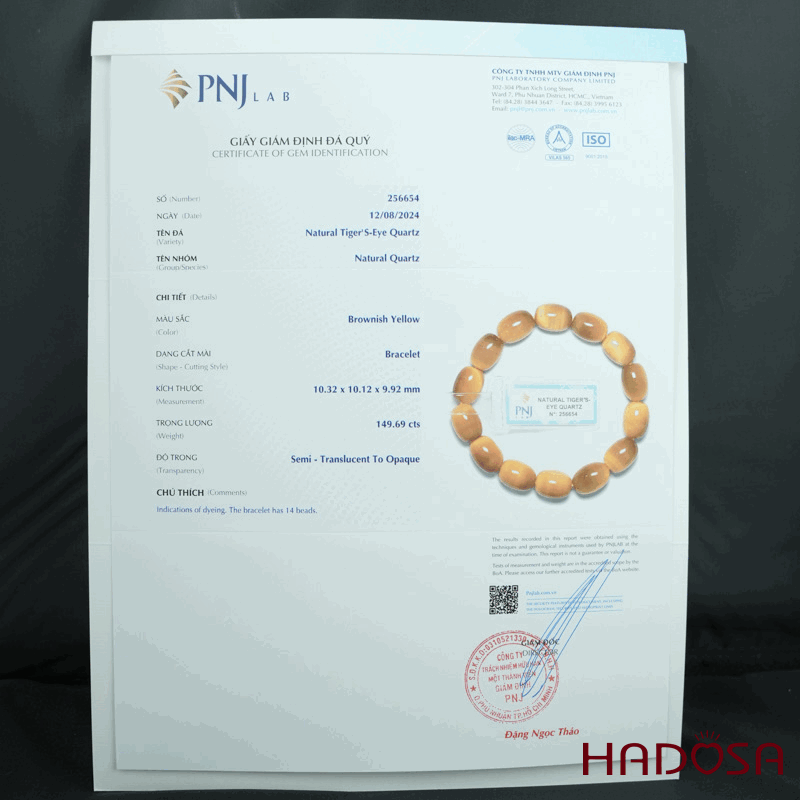 Vòng Thạch anh Mắt Hổ vàng tâm lu thống 10*14mm chuẩn 6A