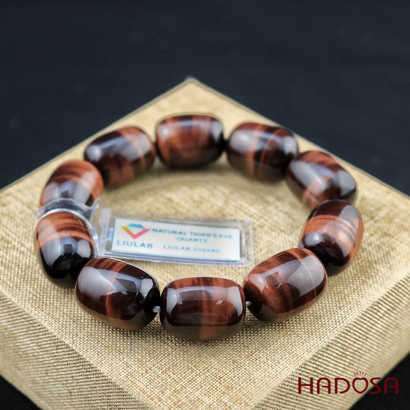 Vòng đá Mắt Hổ nâu đỏ lu thống 15*20mm chuẩn 6A