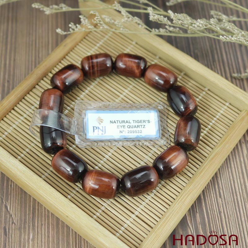 Vòng đá Mắt Hổ nâu đỏ lu thống 12x16mm chuẩn 6A