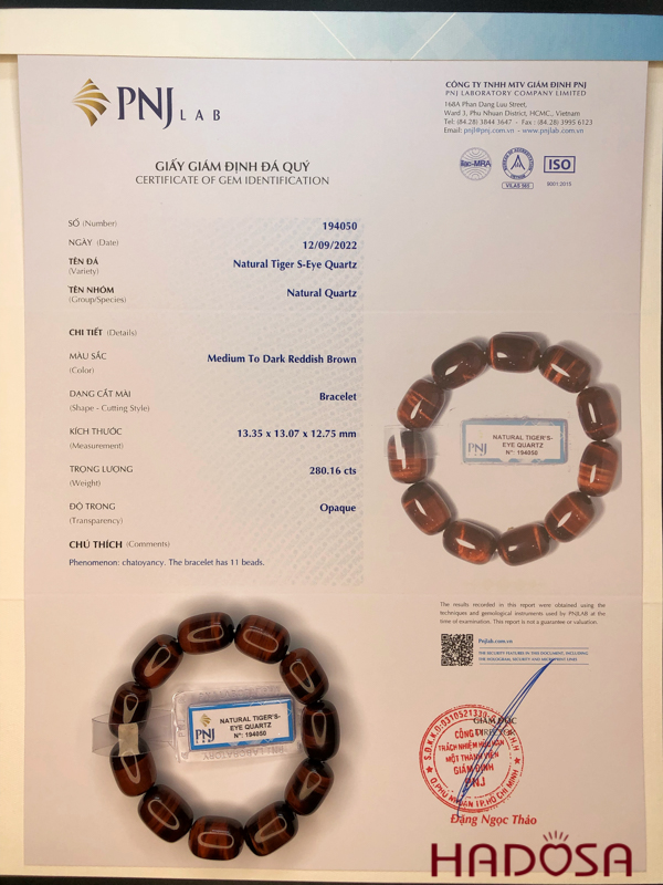 Vòng đá Mắt Hổ nâu đỏ lu thống 13*18mm chuẩn 6A