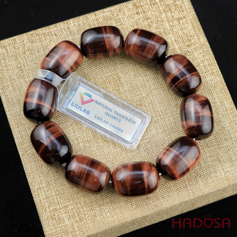 Vòng đá Mắt Hổ nâu đỏ lu thống 15*20mm chuẩn 6A