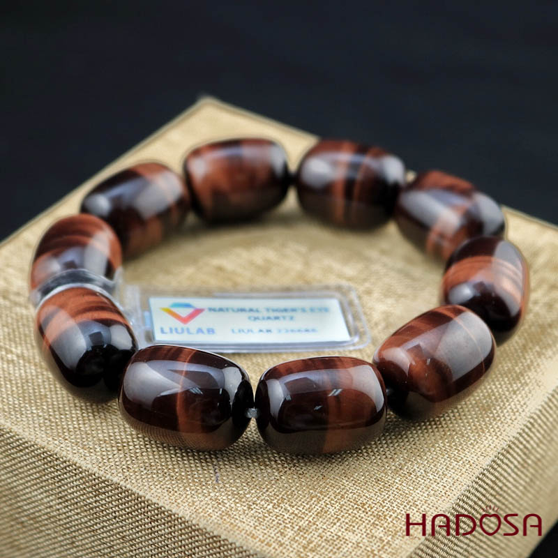 Vòng đá Mắt Hổ nâu đỏ lu thống 15*20mm chuẩn 6A