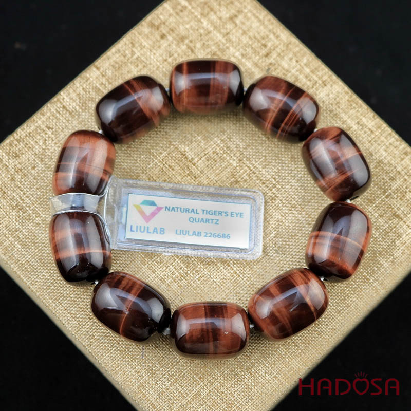 Vòng đá Mắt Hổ nâu đỏ lu thống 15*20mm chuẩn 6A