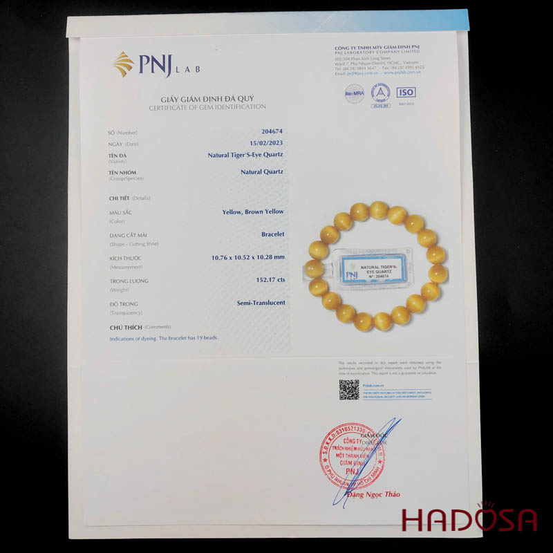 Vòng đá Mắt Hổ vàng 10mm chuẩn 5A