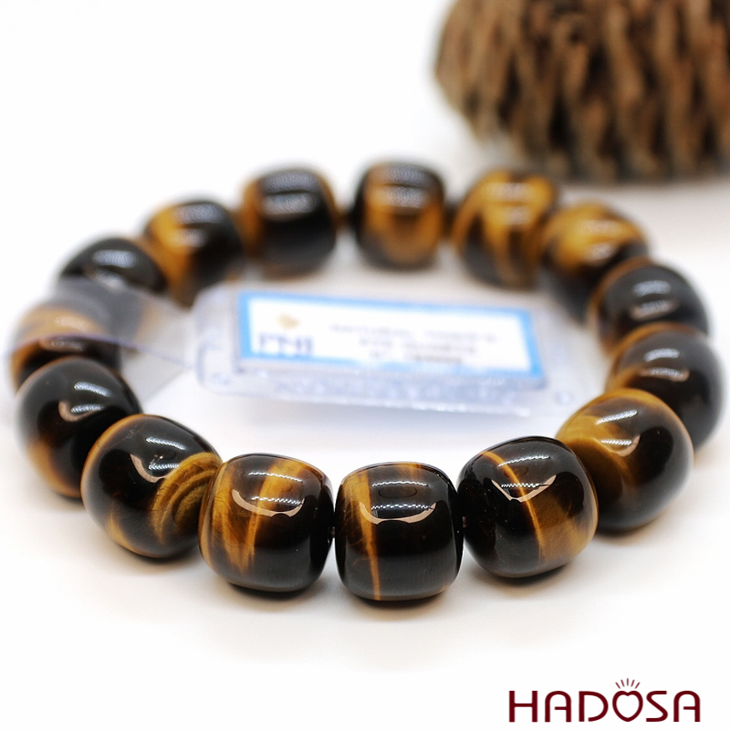 Vòng đeo tay đá Mắt Hổ hạt đốt 14mm cao cấp chuẩn 6A