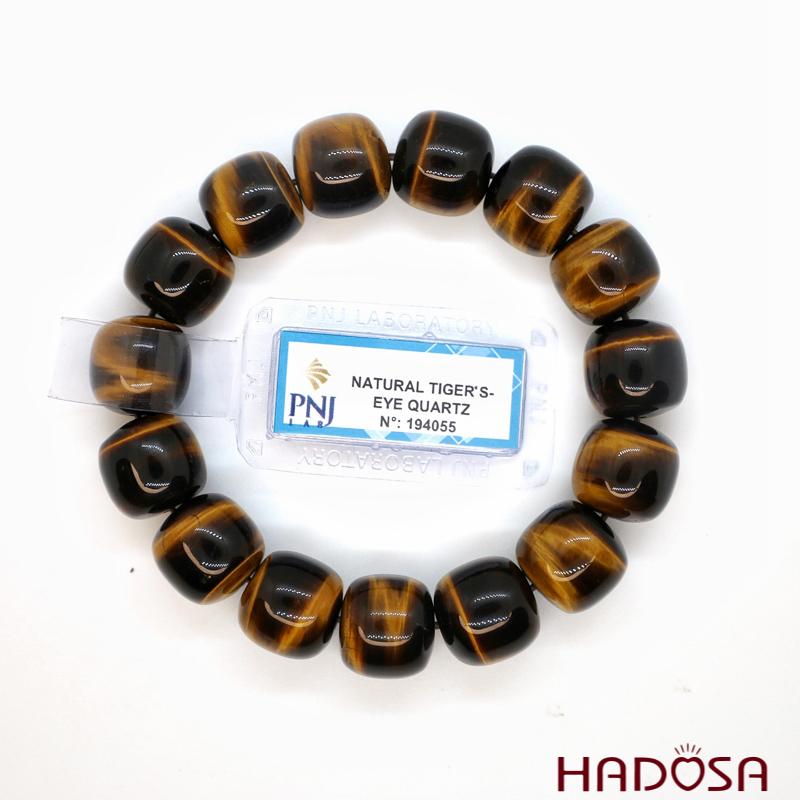 Vòng đeo tay đá Mắt Hổ hạt đốt 14mm cao cấp chuẩn 6A