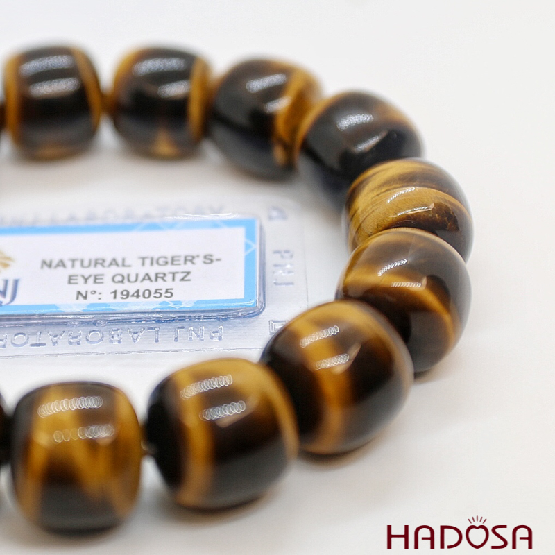 Vòng đeo tay đá Mắt Hổ hạt đốt 14mm cao cấp chuẩn 6A