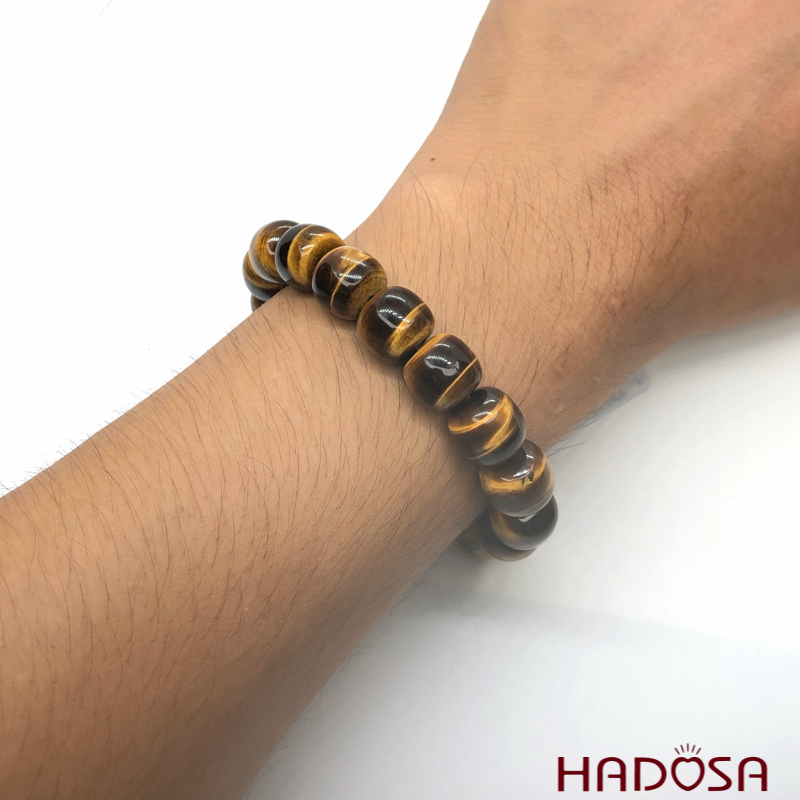 Vòng đeo tay đá Mắt Hổ hạt đốt 14mm cao cấp chuẩn 6A