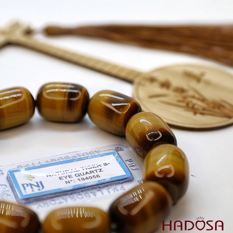 Vòng đá Mắt Hổ vàng nâu hạt trụ 13x18mm chuẩn 6A