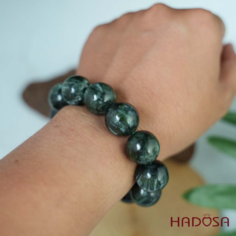 Vòng tay đá Mắt Rồng xanh 16mm 5A