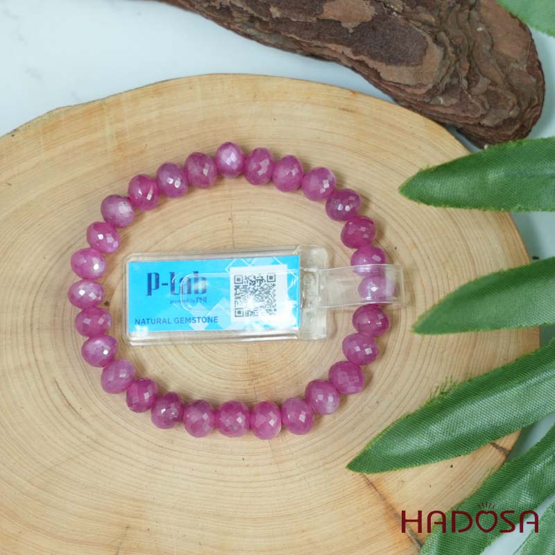 Vòng chuỗi Ruby Thái đỏ cắt giắc 6x7.5mm cao cấp