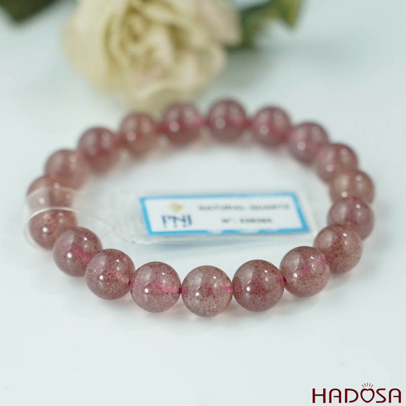 Vòng tay Thạch Anh Dâu Tây 10mm cao cấp chuẩn 6A