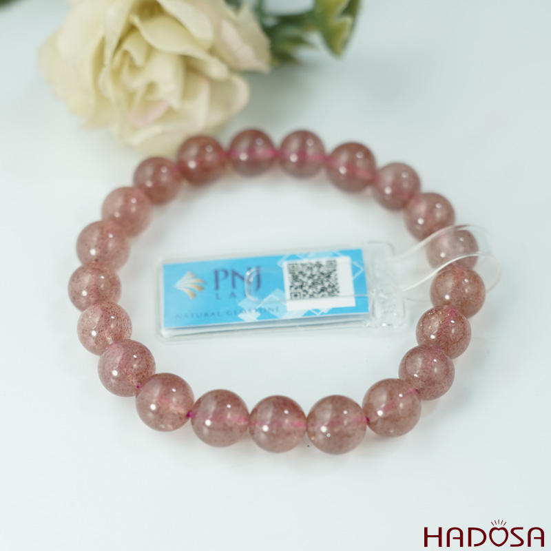 Vòng đá Thạch Anh Dâu Tây 09mm chuẩn 6A