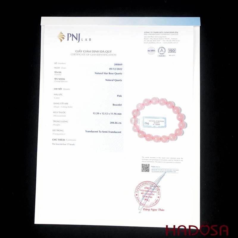 Vòng đá Thạch anh hồng 12mm chuẩn 4A