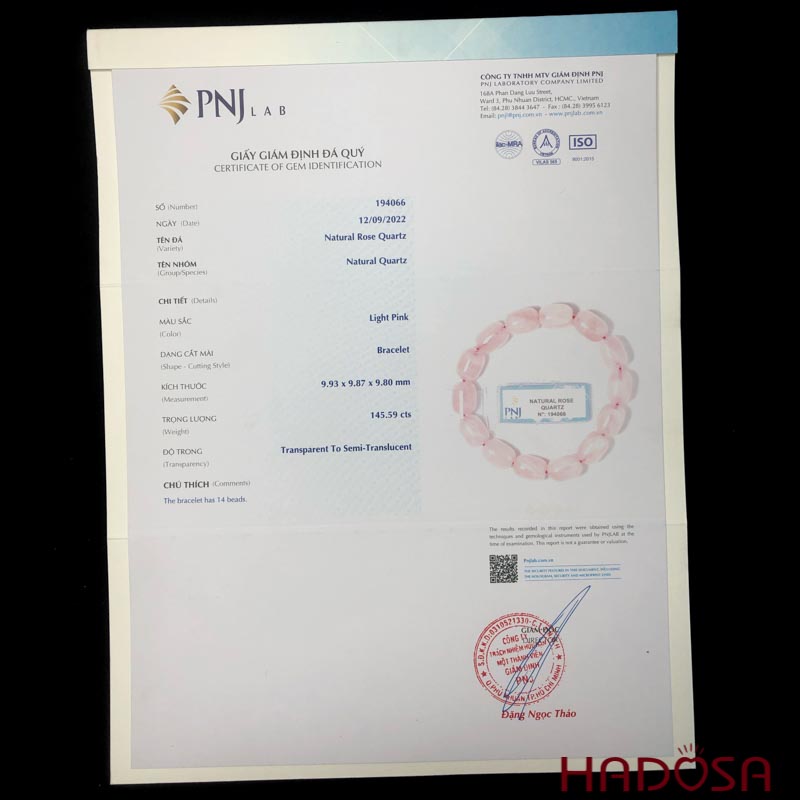 Vòng đá Thạch anh hồng hạt trụ 10*13 chuẩn 4A