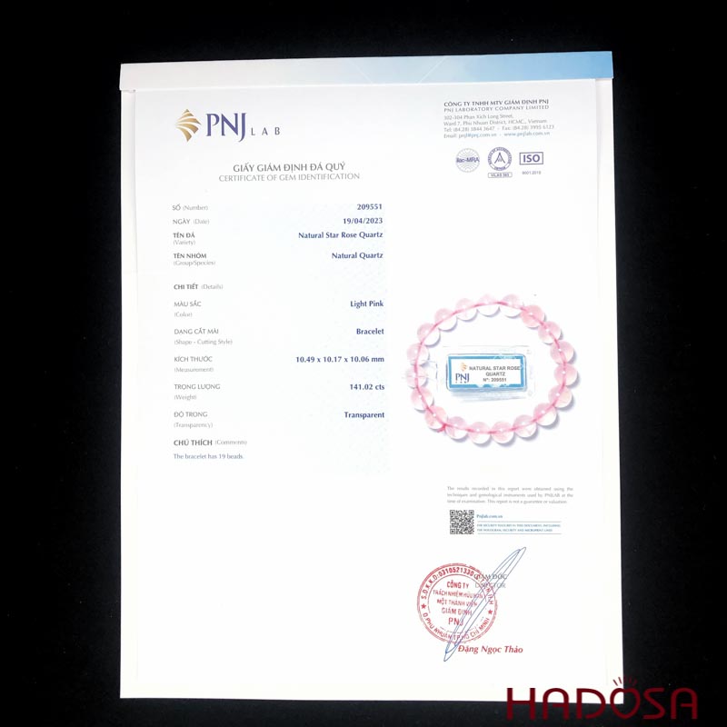 Vòng tay Thạch anh hồng sao 10mm 6A