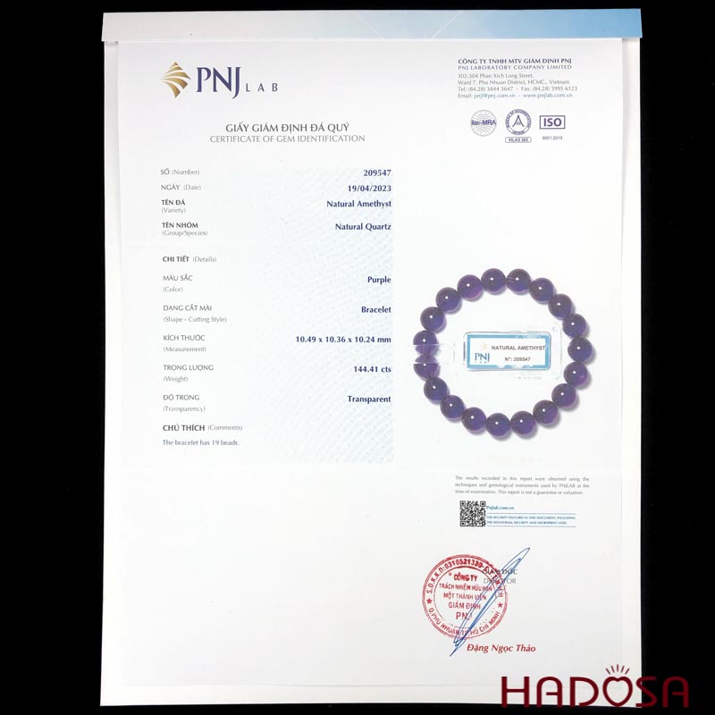 Vòng đá Thạch anh tím 10mm chuẩn 6A