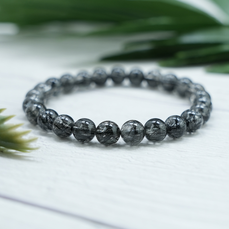 Vòng đá Thạch anh tóc đen 7mm chuẩn 6A