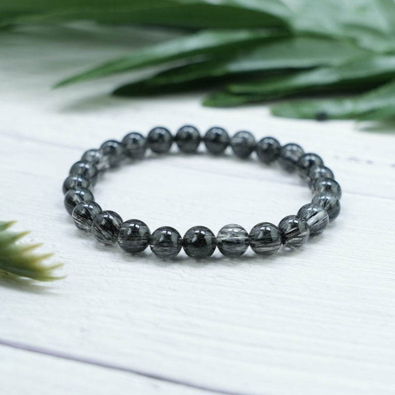 Vòng đá Thạch anh tóc đen Vip đồng trục 7mm chuẩn 7A