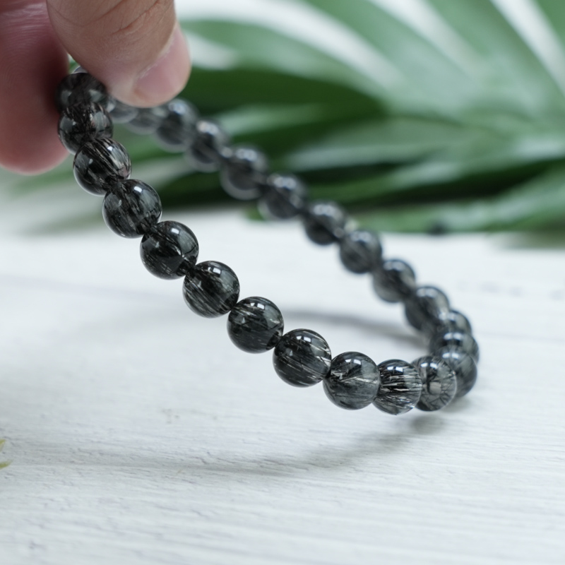 Vòng đá Thạch anh tóc đen Vip đồng trục 7mm chuẩn 7A