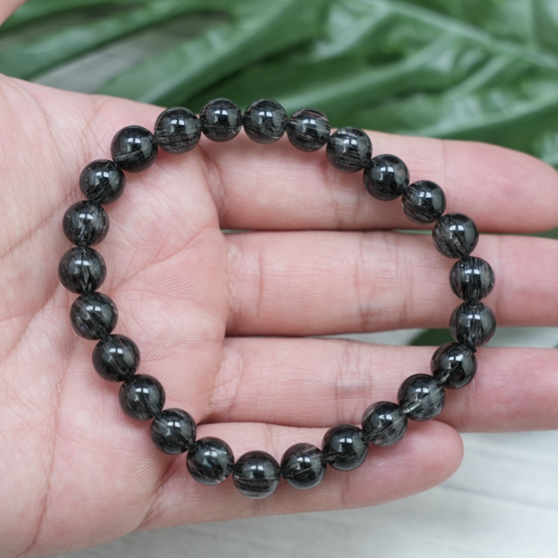 Vòng đá Thạch anh tóc đen Vip đồng trục 7mm chuẩn 7A