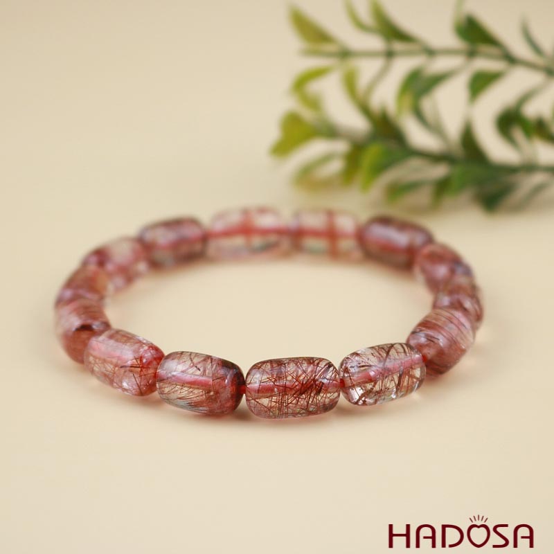 Vòng tay hạt trụ tóc nâu đỏ 8x12mm 5A