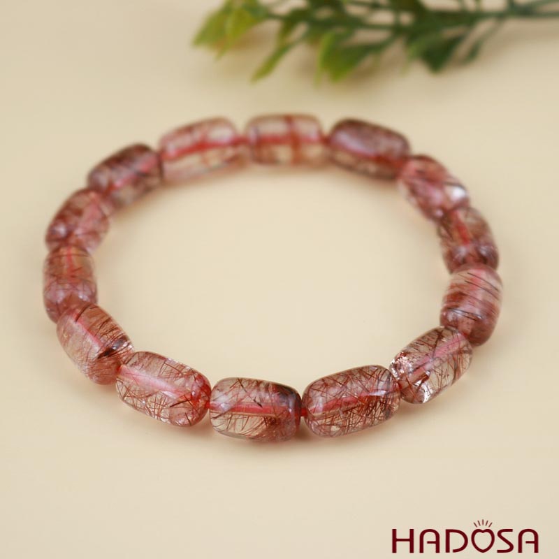 Vòng tay hạt trụ tóc nâu đỏ 8x12mm 5A