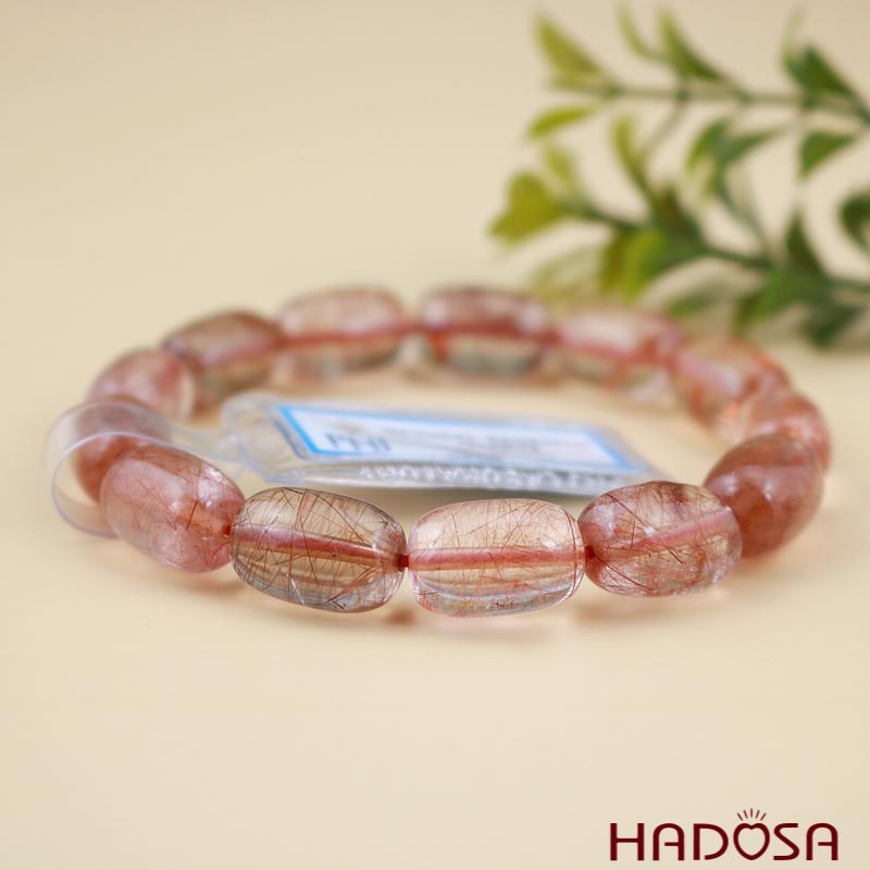 Vòng hạt trụ Thạch anh tóc đỏ 10*15 chuẩn 5A