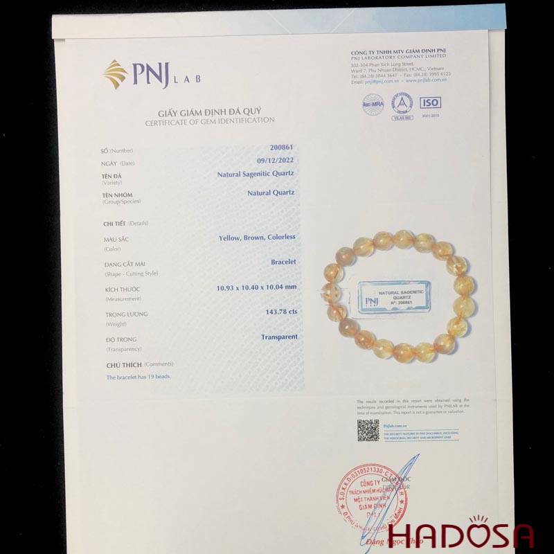 Vòng Thạch anh tóc vàng 10mm chuẩn 4A