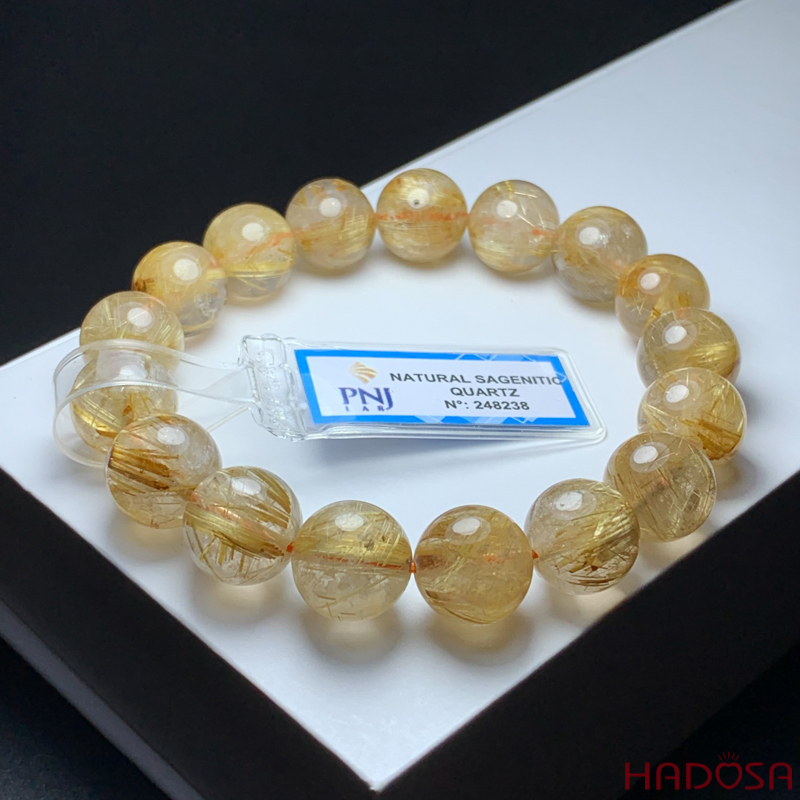 Vòng đá Thạch Anh tóc vàng 12mm cao cấp chuẩn 6A