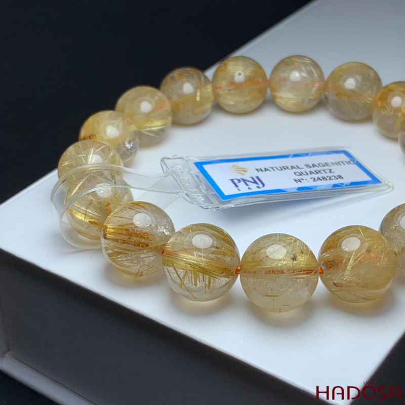 Vòng đá Thạch Anh tóc vàng 12mm cao cấp chuẩn 6A