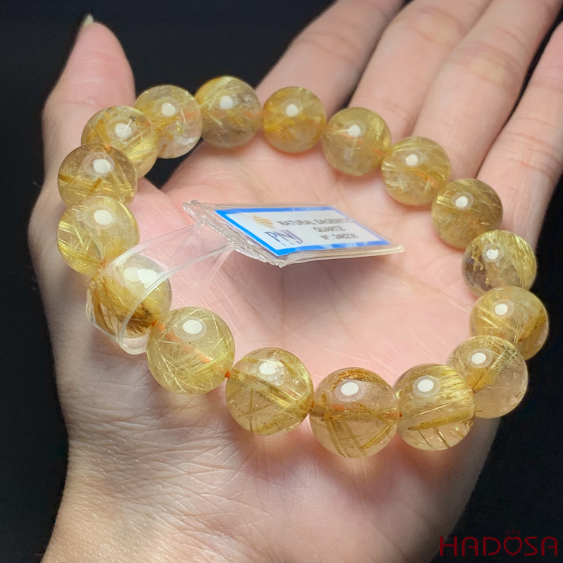 Vòng đá Thạch Anh tóc vàng 12mm cao cấp chuẩn 6A