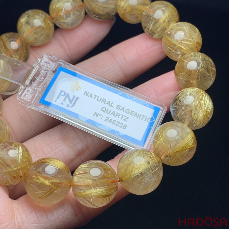 Vòng đá Thạch Anh tóc vàng 12mm cao cấp chuẩn 6A